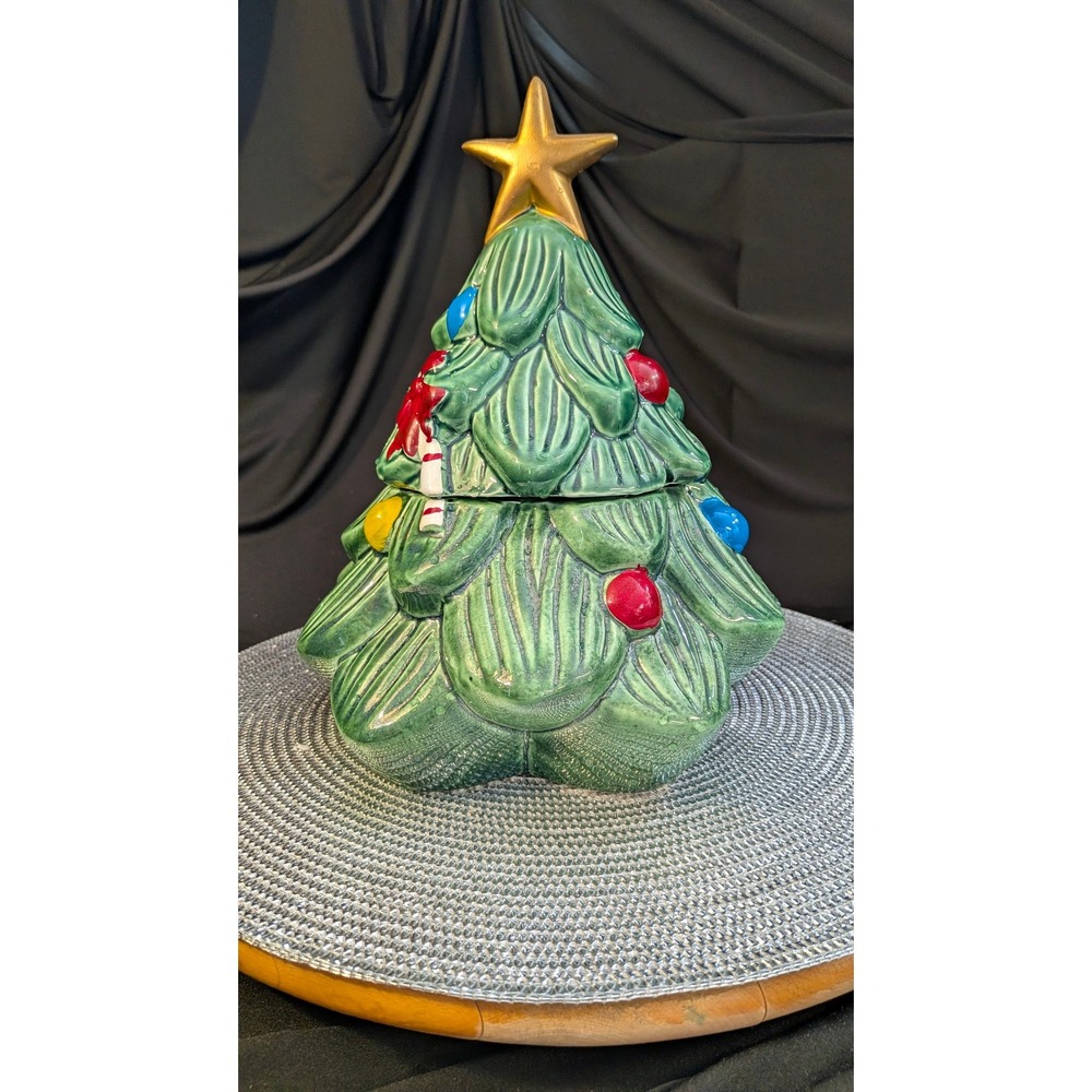 Ceramic Christmas Tree Cookie Treat Jar 11" Tall